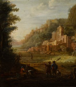 Wooded Landscape with Two Hunters at the Entrance to a Valley by Eglon van der Neer