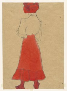 Woman with Red Skirt by Egon Schiele