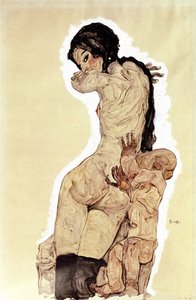 Mother and Child - Work by Egon Schiele (Watercolour and Gouache on Paper) by Egon Schiele