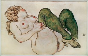 Nude with Green Stockings by Egon Schiele
