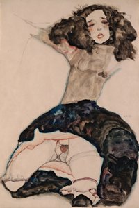 Black-Haired Girl with Raised Skirt by Egon Schiele