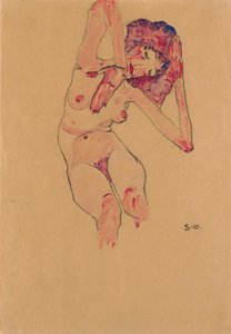 Seated Female Nude with Bowed Head and Raised Arms by Egon Schiele