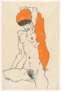 Standing Nude with Orange Drapery (recto): Study of Nude with Arms Raised (verso) by Egon Schiele