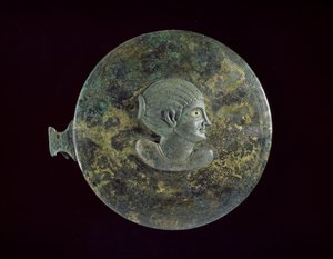 Cast Bronze Mirror-cover with Hellenistic Bust of a Woman in Relief, 100 BC - 100 AD by Egyptian