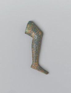 Small blue green opaque glass human leg from an inlay figure by Egyptian