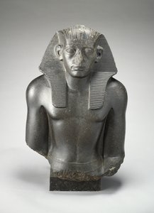 Male head and torso of a sitting statue of King Sesostris III of Egypt by Egyptian 13th Dynasty