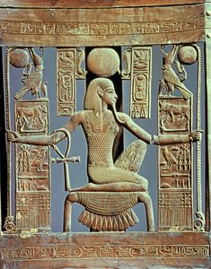 Back of a chair from the tomb of Tutankhamun depicting the spirit of millions of years, New Kingdom