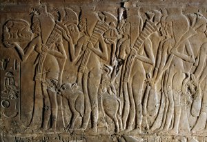 Bas-relief from the tomb of Maia, wet-nurse of Tutankhamun, Saqqara, Egypt, Egyptian Civilization, New Kingdom, Dynasty XVIII (detail)