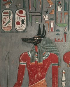 Egypt, Ancient Thebes, Valley of the Kings, Mural of Anubis at Tomb of Horemheb