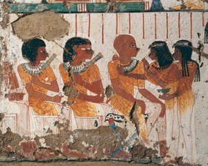 Egypt, West Thebes Assassif Necropolis, Tomb of Nenamon and Ipuki. Fresco depicting offerings of necklaces to deceased