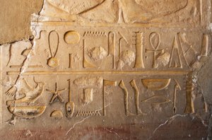 Detail of an Inscription with Cartridge and Hieroglyphs Representing Long Life and Prosperity by Egyptian 18th Dynasty
