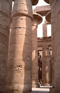 View of the columns of the hypostyle room of the Temple of Amon, Karnak, Luxor, Egypt by Egyptian 18th Dynasty