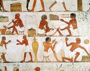 Engraving and polishing vases in gold and silver, from the Tomb of Rekhmire by Egyptian 18th Dynasty