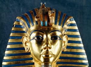 Funerary mask of Tutankhamun, Detail, Goldsmith art, Egyptian civilization, New Kingdom, Dynasty XVIII by Egyptian 18th Dynasty