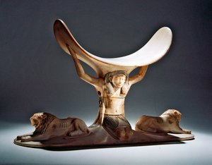 Headrest with Shu, the Egyptian god of the air, from the Tomb of Tutankhamun, New Kingdom