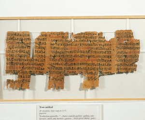 Medical prescription written on papyrus by Egyptian 18th Dynasty