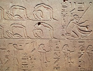Relief Depicting Acrobats and a Harpist, from Karnak, New Kingdom