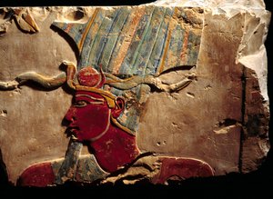 Relief representing the pharaoh Thutmosis III with Atef crown