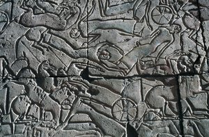 Bas-relief with Battle Scene, Ramesseum, Mortuary Temple of Rameses II, Luxor, Thebes (UNESCO World Heritage Site) by Egyptian 19th Dynasty