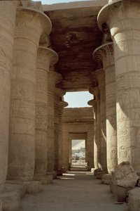 Columns with papyrus shafts and lotus capitals in the Great Hypostyle Hall