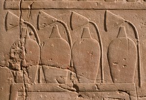 Detail of a relief depicting jars and lotus flowers by Egyptian 19th Dynasty