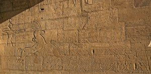 Egyptian Antiquities: View of the Reliefs Celebrating the Feats of Ramses II During the Battle of Qadesh in 1274 BC, Funeral Temple Dedicated to Pharaoh Ramses II by Egyptian 19th Dynasty