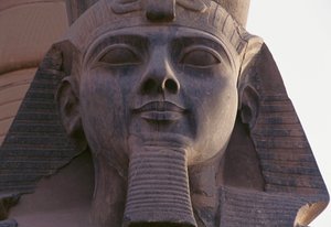 Face of statue of Ramesses II seated, Theban Necropolis by Egyptian 19th Dynasty
