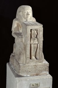 Naophorous statue of the royal scribe, Seti, with Osiris in the naos, New Kingdom