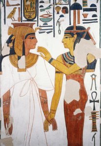 Nefertari meets the goddess Isis, fresco, north facing facade of the fourth pillar, burial chamber, Tomb of Nefertari (QV66), Valley of the Queens, Thebes