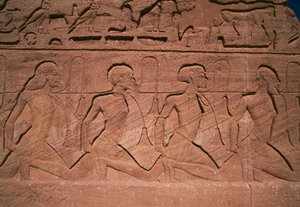 Prisoners of the North, Bas-Relief at the Base of the Giants of the Great Temple of Ramesses II, Abu Simbel by Egyptian 19th Dynasty
