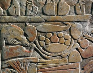 Relief depicting food offerings for the deities, from Abydos by Egyptian 19th Dynasty