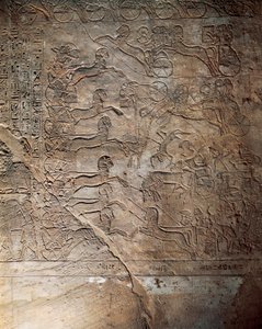 The battle between the Egyptians and the Hittites at Kadesh, relief, Main Temple of Abu Simbel (Unesco World Heritage List)