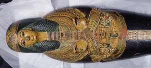 Inner lid of the mummy of Nesyamun, possibly found at Deir El-Bahri, New Kingdom, c.1100 BC (detail) by Egyptian 20th Dynasty