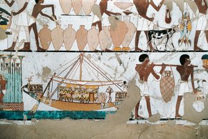 Mural Painting Depicting Scene of Carriage of Wine on Boat, from New Kingdom by Egyptian 20th Dynasty