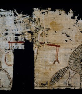 Papyrus depicting satirical scene, ca 1100 BC, dating from reign of Ramesses IX, (detail), Egyptian Civilisation, New Kingdom, Dynasty XX