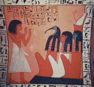 Tomb Painting Depicting the Departed Before Osiris, Isis, and Thoth