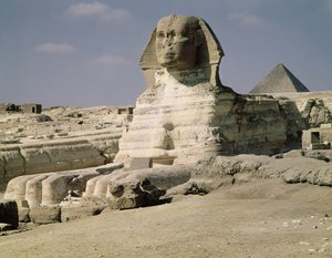 View from the north east of the Sphinx, dating from the reign of King Chephren, Old Kingdom