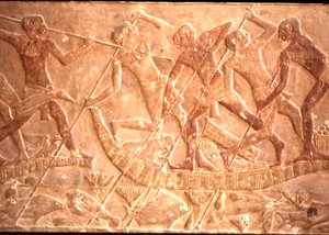 Men Spearing Fish from Papyrus Boat, Ptah-Hotep Tomb, 5th Dynasty (photo)