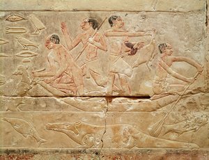 Relief depicting men in a boat, from the Tomb of Princess Idut, Old Kingdom