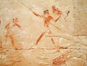 Relief depicting fishing with a net and harpooning a hippopotamus, from the Tomb of Princess Idut by Egyptian 6th Dynasty Egyptian 6th Dynasty