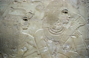 Ancient Egypt, Painting/Carving, Ramose and His Wife, Governor of Thebes, Valley of the Nobles, Tomb of Ramose by Egyptian Egyptian