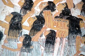 Ancient Egypt, Painting, Wailing women in funeral procession, Tomb of Ramose, Valley of the Nobles, Thebes by Egyptian Egyptian