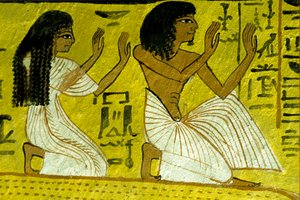 Ancient Egypt, Wall Painting, Sennedjem and His Wife Kneeling before the Gods, Tomb of Sennedjem, Thebes, Deir el Medina