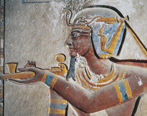 Egypt, Ancient Thebes, Valley of the Kings, Painted Relief of Pharaoh at Tomb of Ramses VI