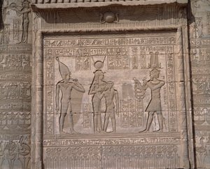 Egyptian antiquity: view of the low reliefs of the temple of the goddess Hathor in Denderah