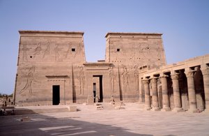 Egyptian Antiquity: View of the Entrance to the Temple of Edfu Dedicated to the Divinity Horus by Egyptian Ptolemaic Period