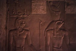 Relief depicting Ptolemy XII and Horus
