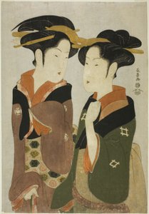 Kan, a Waitress of the Izutsuya, and the Geisha Fuseya of the Ogiya by Eishōsai Chōki