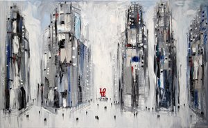 Modern Cityscape Red Accent by Ekaterina Ermilkina