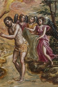 Portable altar: detail of the right door panel depicting the Baptism of Christ